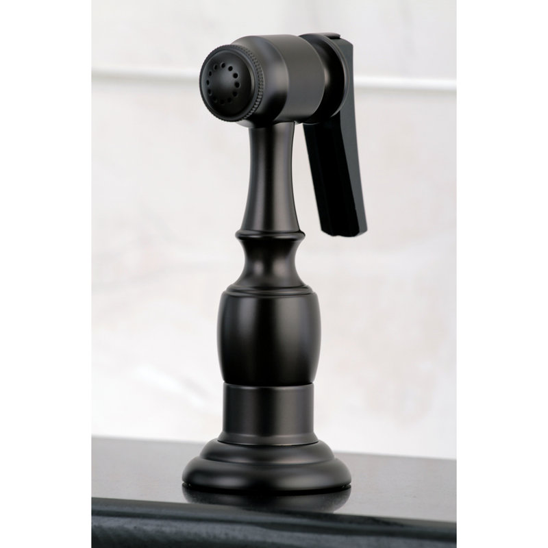 Kingston Brass Tudor Two-Handle 4-Hole 8" Centerset Kitchen Faucet with Brass Side Sprayer, Oil Rubbed Bronze