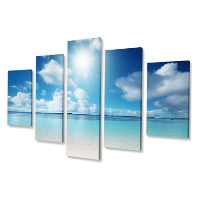 Sand And Blue Caribbean Sea II - Nautical & Beach Canvas Art Print - 5 Panels -  Design Art, PT101958-373
