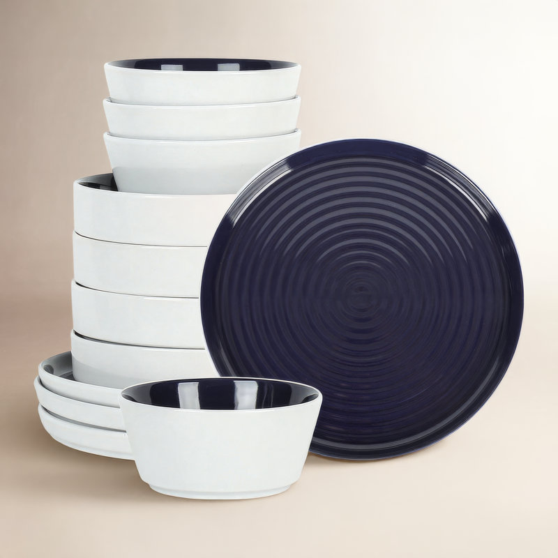 Stone Lain Elica 12-Piece Dinnerware Set Stoneware, Navy