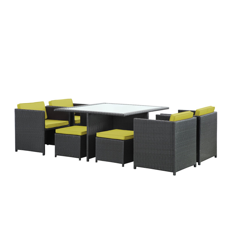 Ensemble de mobilier d'extérieur en rotin 9 pièces Modway Inverse Wicker, Péridot