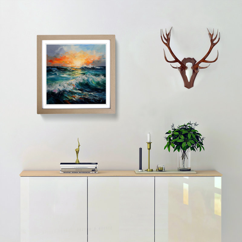 Ocean Palette Knife Painting No.2 - Framed Print, Oak