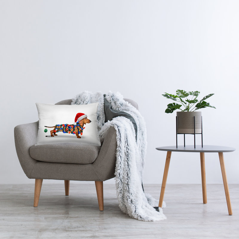 Coussin décoratif à imprimé de lumières de Noël Christmas Dog