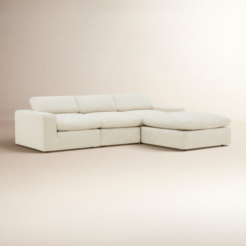 Asher Modular Upholstered Reversible L-Sectional, Effie Linen Performance Linen