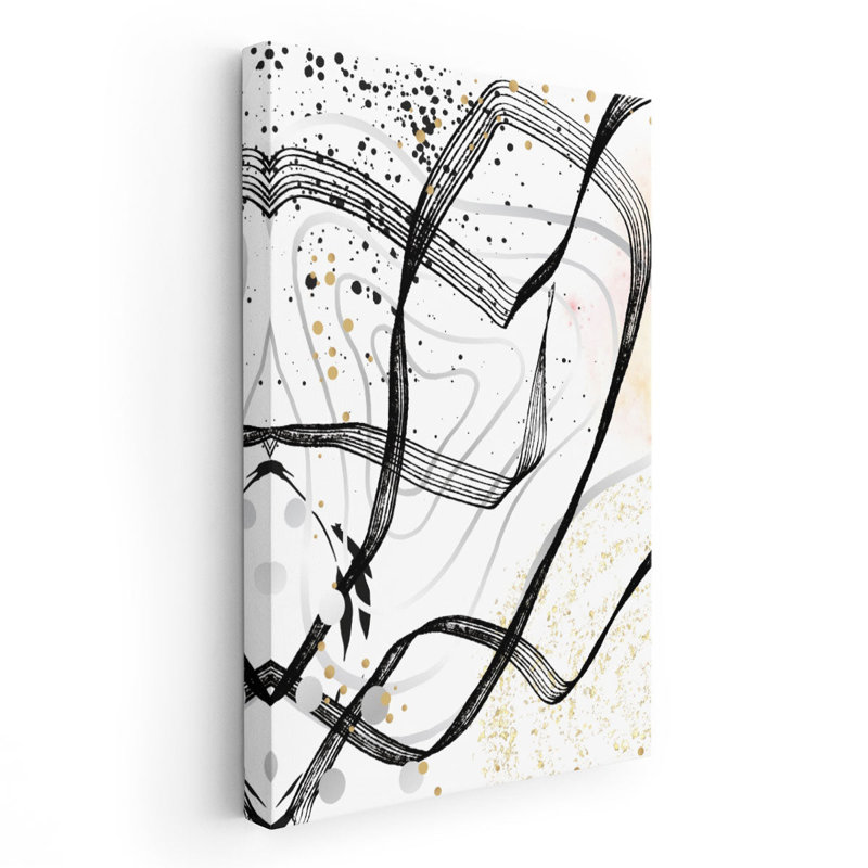 «Sparkle Geometric 1 Black and White», reproduction d'art sur toile, H 24 po x l 16 po