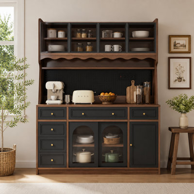 Armoire de rangement multifonctionnelle intégrée - comptoir de bar à 6 tiroirs avec armoires réglables, panneau perforé et prises de courant