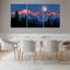 Ensemble de 3 tableaux sur toile tendue représentant un paysage de montagne avec la lune et des pins-1336518123