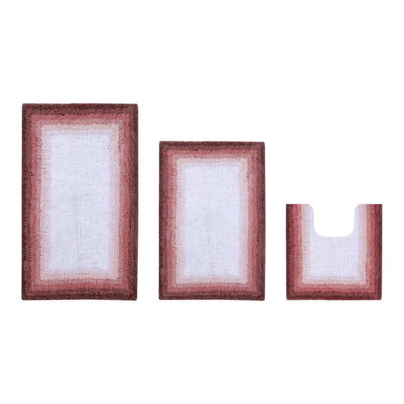 Ensemble de tapis pour salle de bain 100% coton 1615 g / m² Benine 3 pièces, certifié OEKO-TEX®, envers en latex antidérapant, tapis de bain ombrés touffetés, super absorbant, lavable à la machine, rose