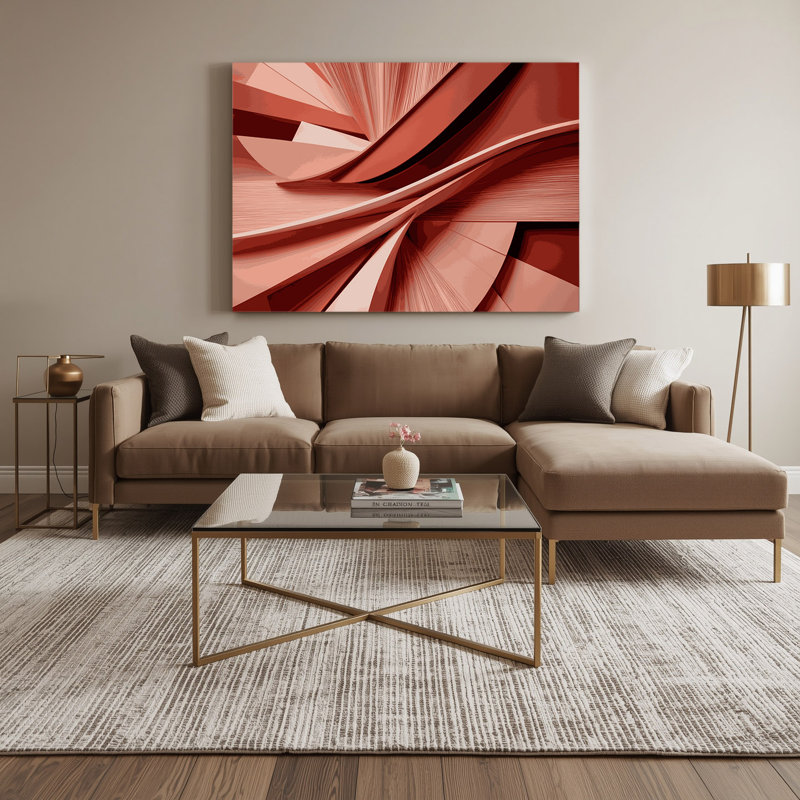 «Geometric Abstraction», art mural sur toile beige, H 24 po x l 36 po