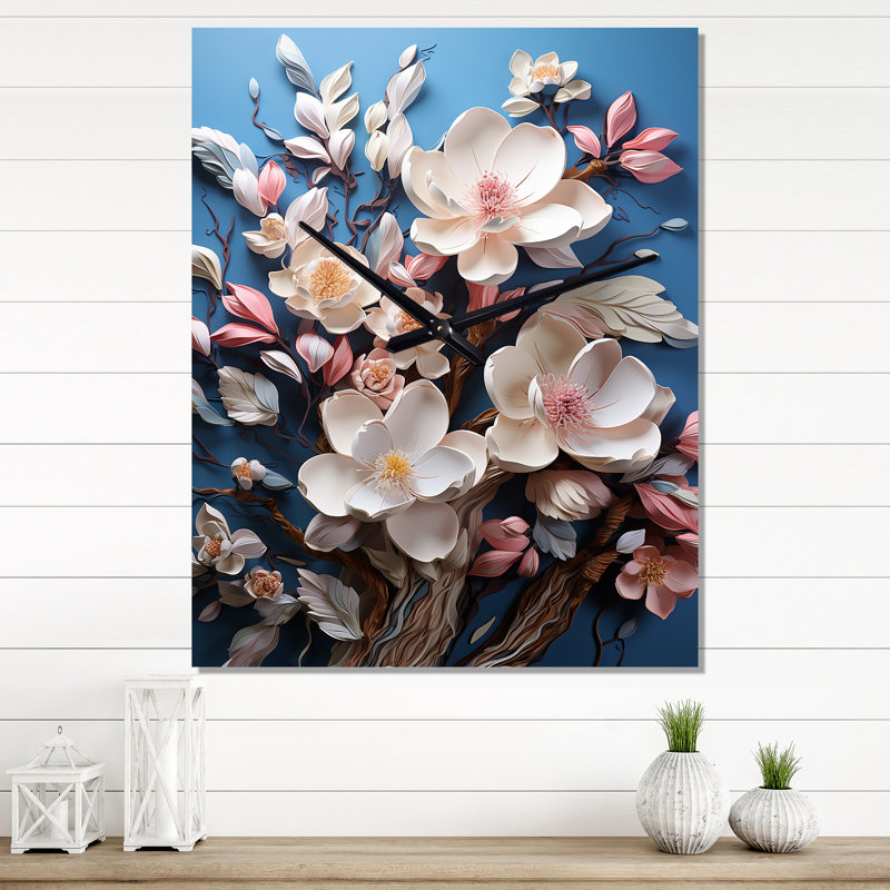 Horloge murale Bathesda - Magnolias surdimensionnée, Très grand