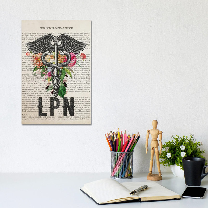 LPN, Licensed Practical Nurse With Flowers Print by Aged Pixel - Wrapped Canvas Print, 20.32 cm H x 30.48 cm W