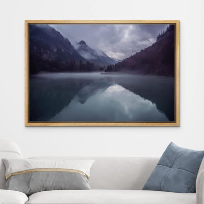 Lake River Landscape " Dark Blue Purple Misty Mountain Reflections "