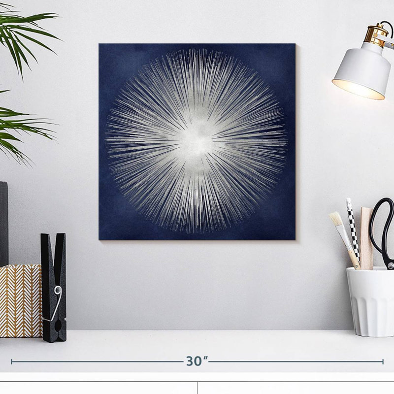 Avery Silver Sunburst On Blue I, 16" H x 16" W