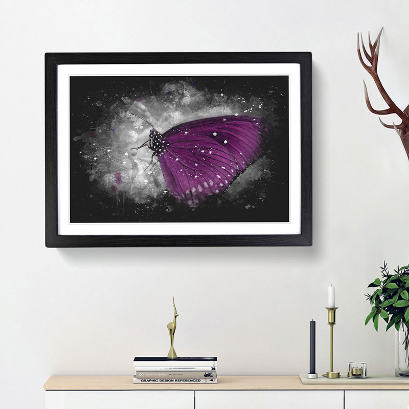 Butterfly upon a Flower - Picture Frame Graphic Art Print, Black Framed, 24cm H x 33cm W x 2cm D