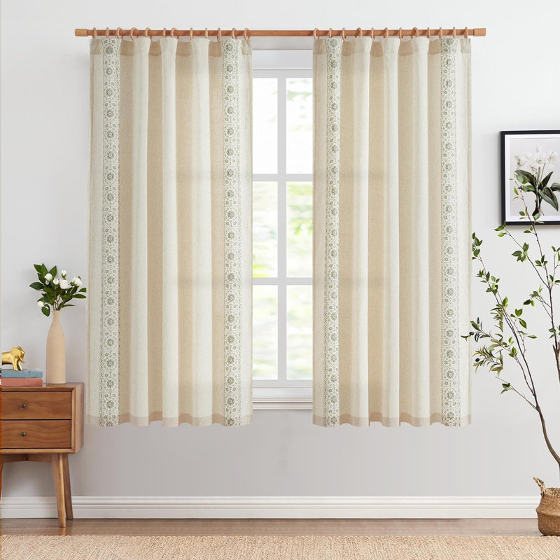 Linen Blend Embroidered Floral Farmhouse Curtains Curtains for Bedroom, 54" W x 63" L, Sage