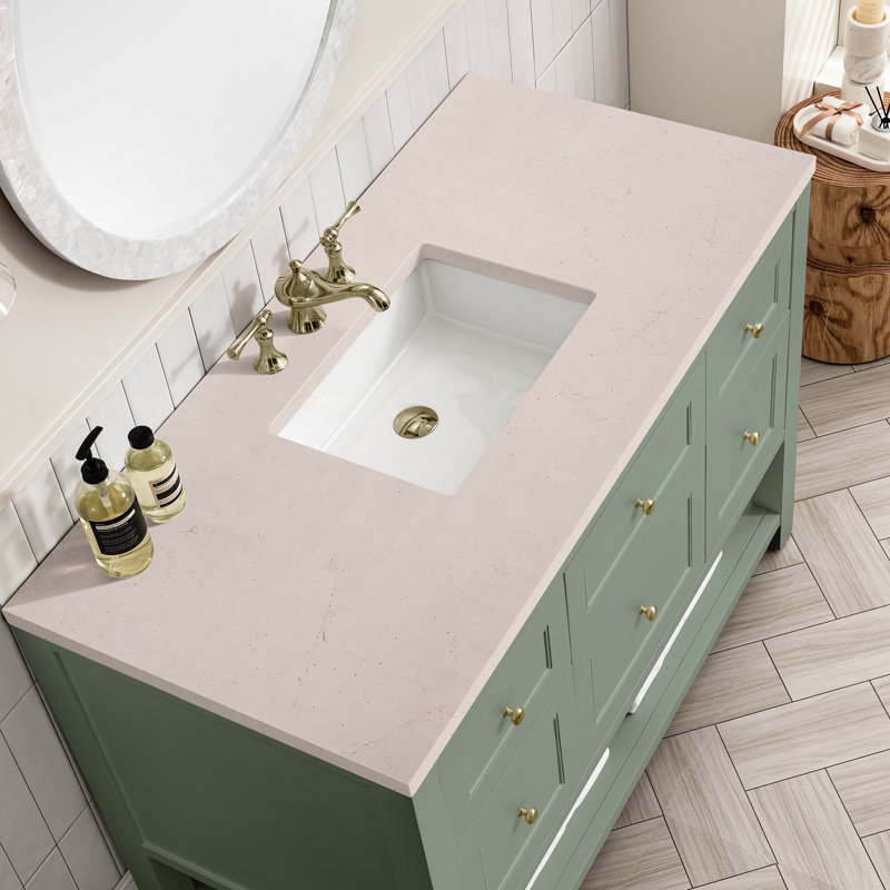 Breckenridge 48'' W Single Vanity, Carrara White, 8" Widespread, Smokey Celadon