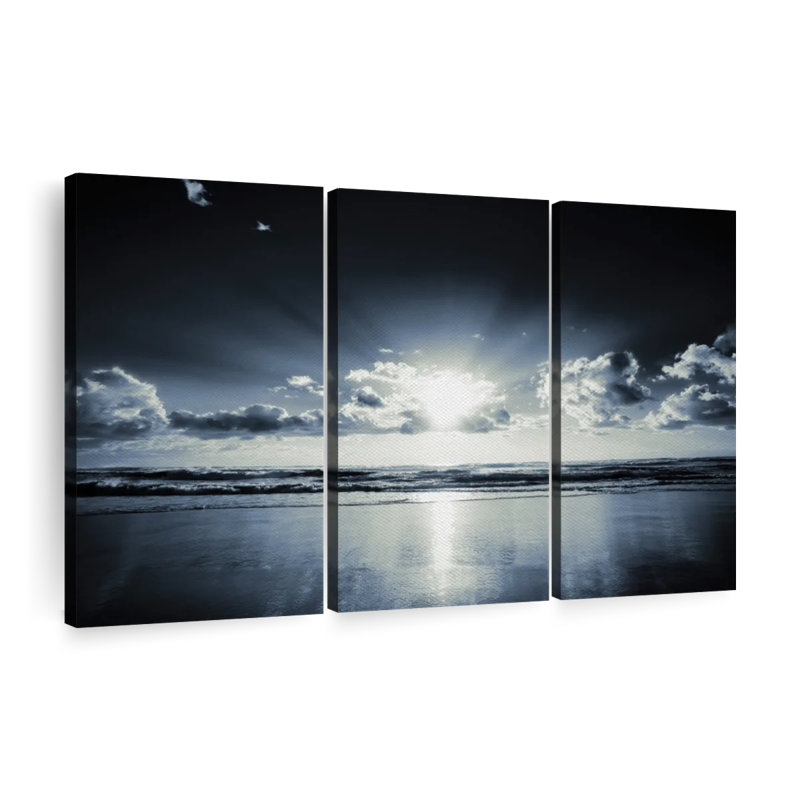 Dark Beach Sunset, ensemble de 3 pièces sur toile, H 32 po x l 50 po x P 1,25 po