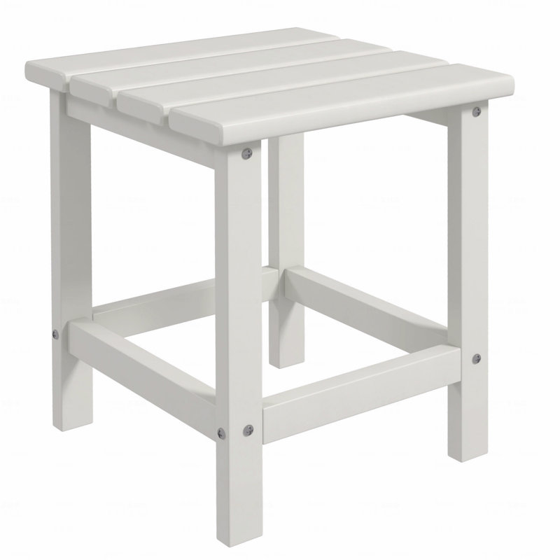 Side Table, Square Patio End Table, Weather Resistant 15" Outdoor Hdpe Table, White