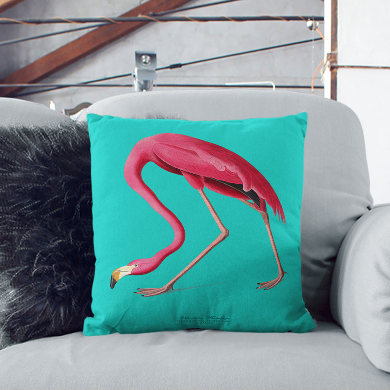 Flamingo in Teal Scatter Cushion, White, 55cm H x 55cm W x 20cm D