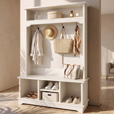 Portemanteau H 71 po x l 39,3 po avec banc de rangement pour chaussures, 4 casiers à chaussures et tablette supérieure, portemanteau pour 5 entrées