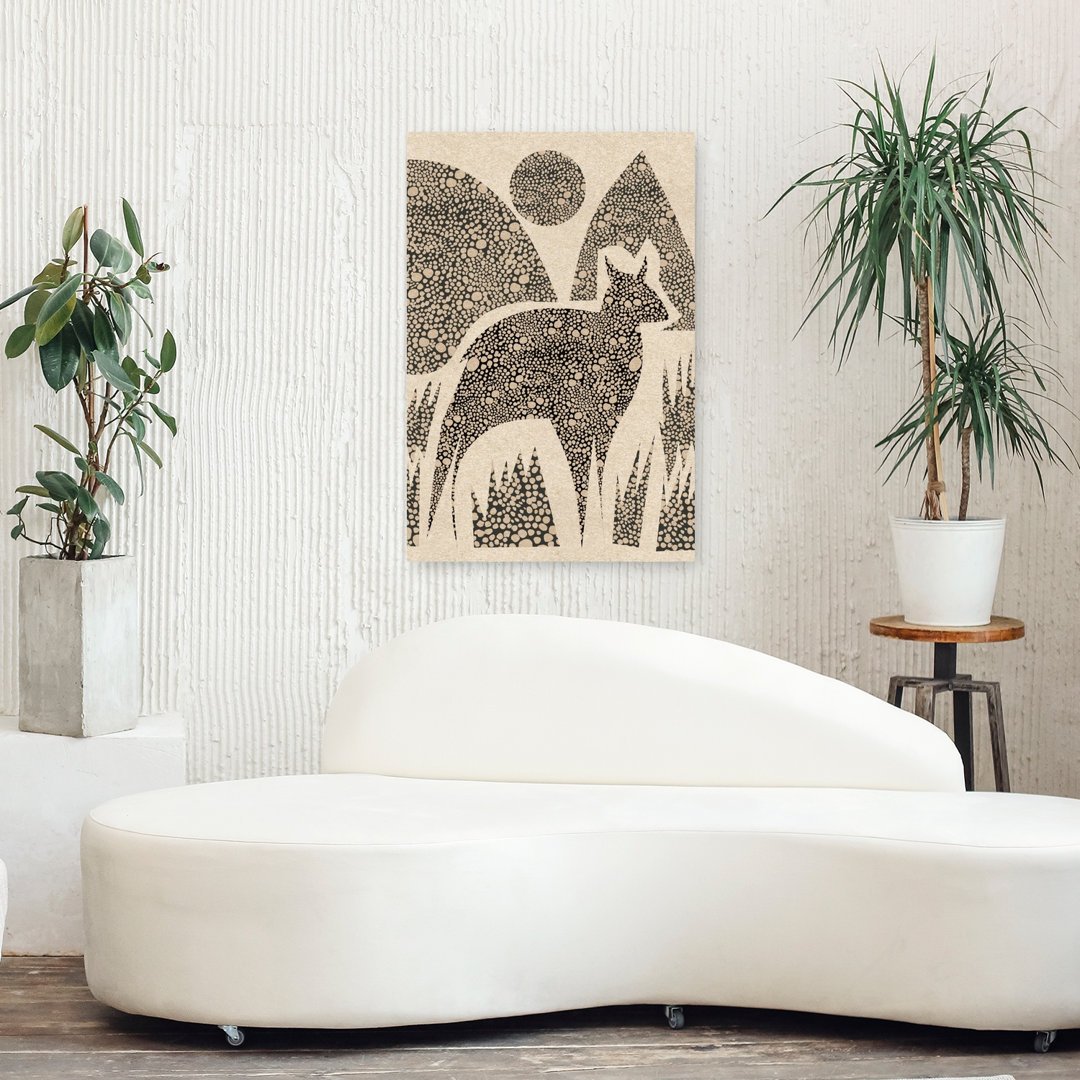 Wild Deer Mountain Scene Minimalist Peaceful Rustic Deer Forest Landscape Wall Art Print