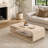 Modern Open-Frame Elegant Curved Light Wood Coffee Table With Open Storage