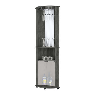 Kempwell 2-Shelf Corner Bar Cabinet With Glass Rack Macadamia
