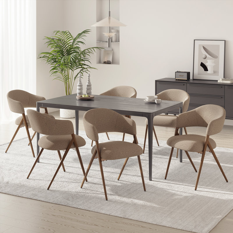 Upholstered Dining Chair Metal ArmChair With Backrest, Taupe