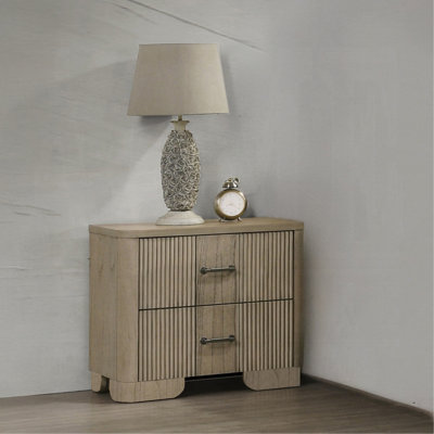 1Pc Transitional Style Nightstand With 2X Storage Drawers Reeded Front Antique Oak Finish Wooden Rustic Bedroom Furniture
