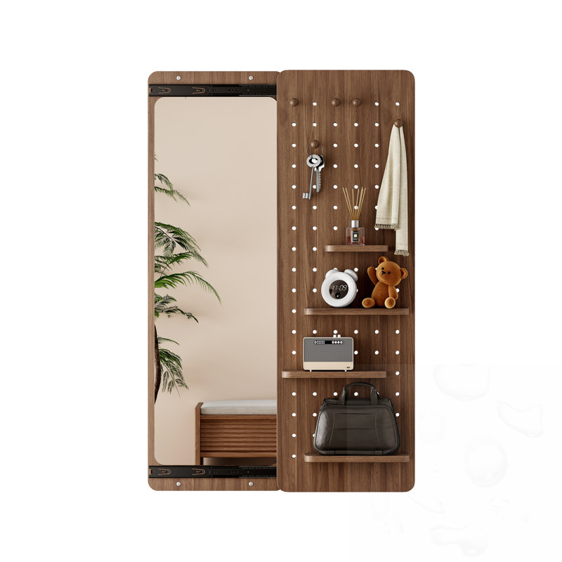 Miroir mural complet avec tablette, Noyer