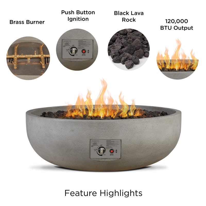 Carson 38" Round Concrete Propane Fire Pit in Carbon by Jensen Co., 14.5" H x 38" W x 38" D, Natural Gas, Gray