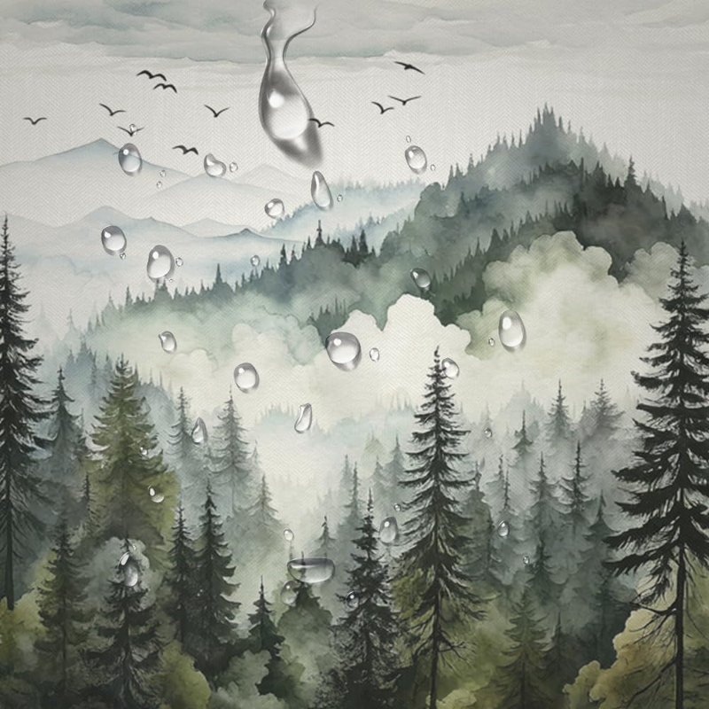 Ensemble de rideau de douche 4 pièces Green Misty Forest