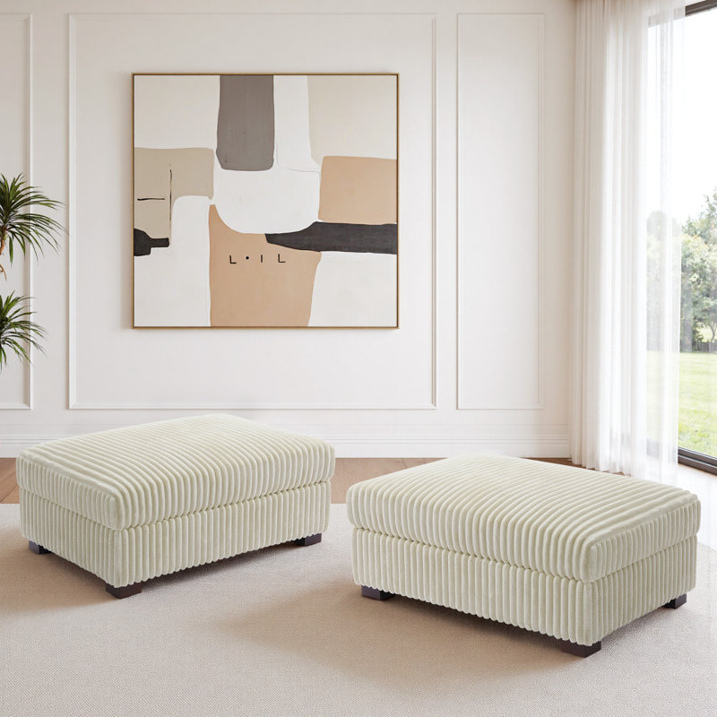 41.75cm Wide Rectangle No Pattern Footstool Ottoman, White