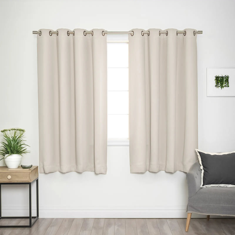 Adina Sevan Solid Thermal Grommet Curtain Panels, Biscuit, 52"W x 72"L