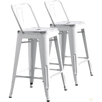 Tabourets de bar modernes, légers, industriels, contemporains, rustiques, rétro, en métal, avec dossier et 4 pieds, tabourets de bar (ensemble de 2) (siège de 30 po, patiné)