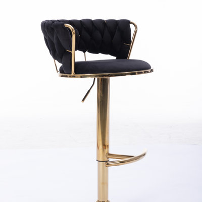 Set Of 2 Bar Stools,With Chrome Footrest And Base Swivel Height Adjustable Mechanical Lifting Velvet + Chrome Leg Simple Bar Stool by Mercer41