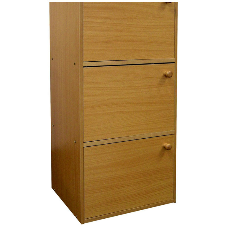 Bibliothèque / étagère en bois de 35,5 po de hauteur à 3 niveaux avec portes, finition naturelle