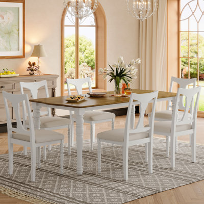 7-Piece Dining Table Set, 60Inch To 78Inch Extendable Wood Dining Table With Removable Leaf, Kitchen Table Set With 6 Upholstered Side Chair, Dining T by Latitude Run