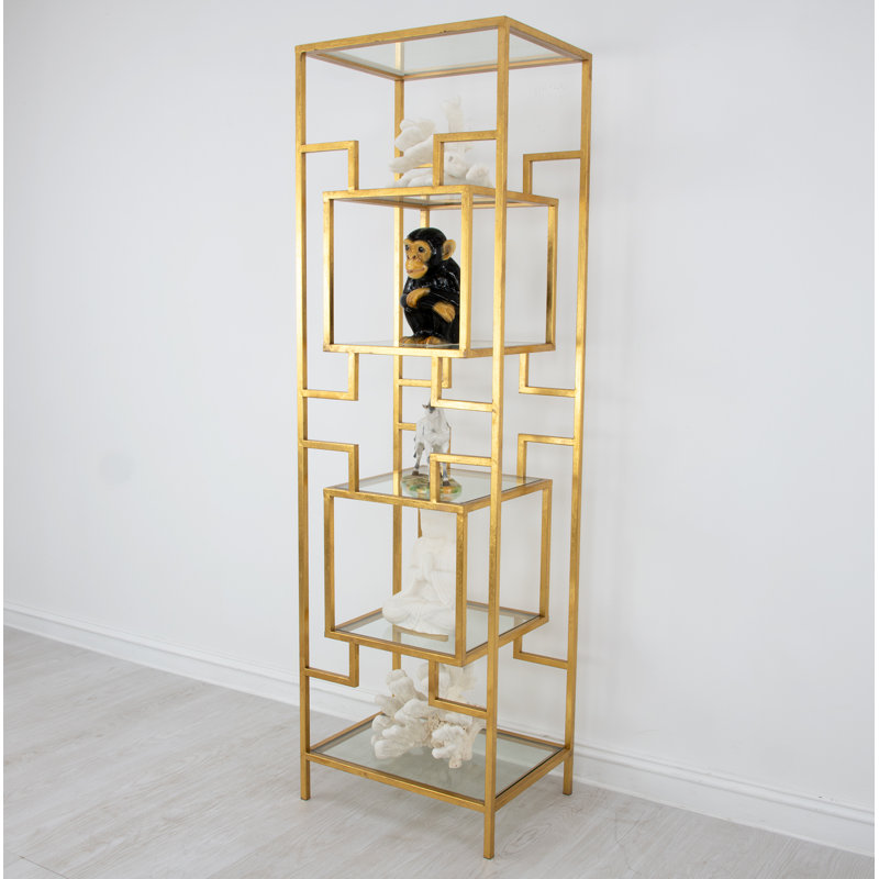 Bullani Geometric Bookcase, Gold, (5 Shelves) 80" H x 24" W x 18" D