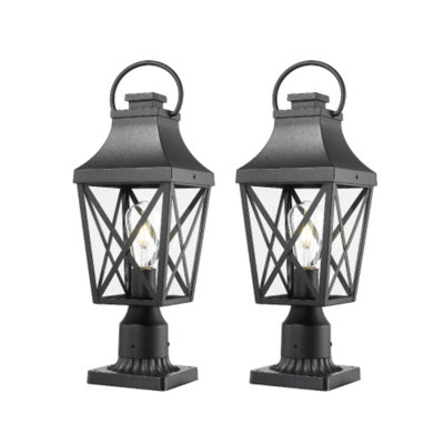 2 Pack Textured Black Outdoor Post Light 21.3In, Pier Mount Lantern For Gardens Yards Entrances