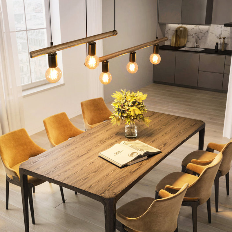 Dimmable 5- Kitchen Pendant - Bronze Finish, Rust-, E26 Base Dining Area Iron,