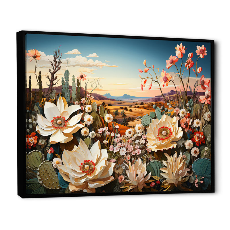 «Modern Cactus Country Charm I», reproduction sur toile, Cadre flottant noir, H 30 po x l 40 po x P 1,5 po