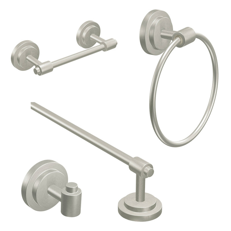 Iso 4 Piece Bathroom Hardware Set, Brushed Nickel