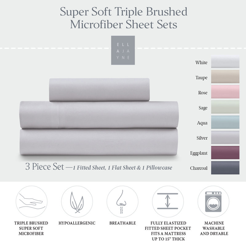 Cozy Touch Microfiber Sheets, Full, Silver