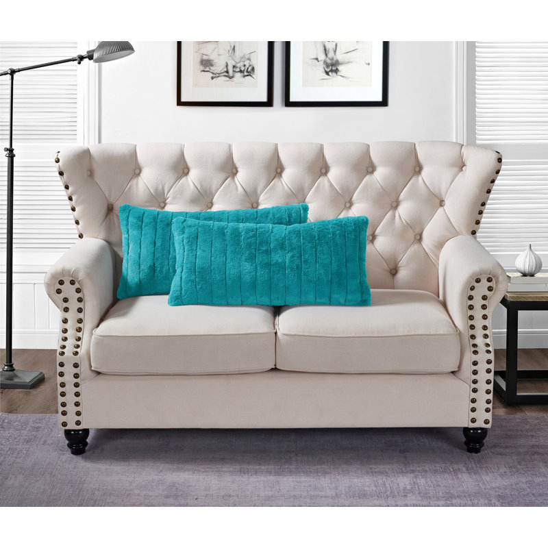 Housse de coussin en polyester Super Mink, Bleu carreau