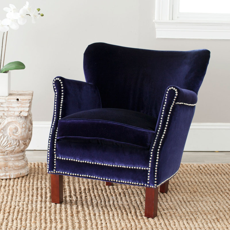 Fauteuil de 27 po de largeur Lussan, Velours bleu, Brun