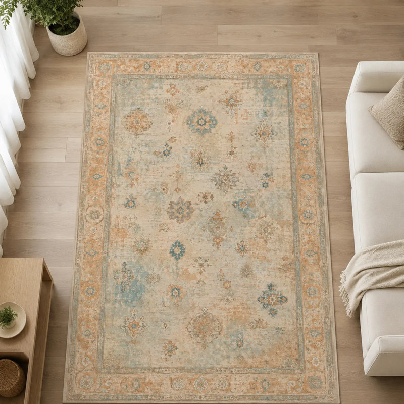 Tapis rétro en chenille beige Uşak, Runner 6'7" x 13'2"