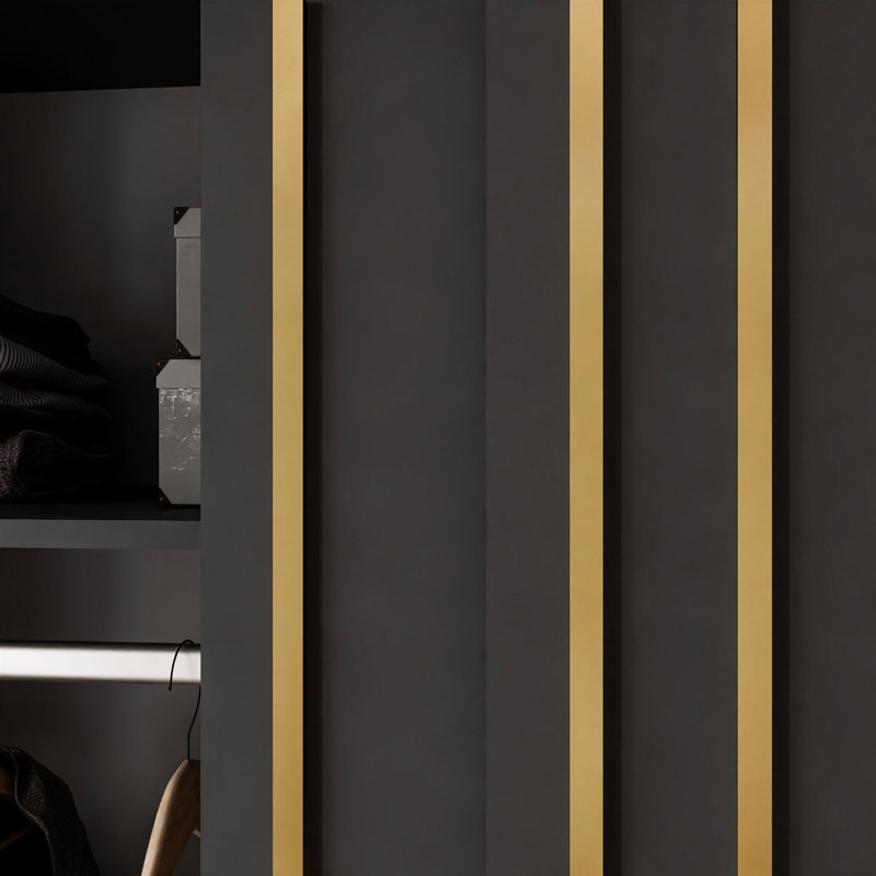 Sliding Wardrobe AURIS  with Gold Strips, Black Matt