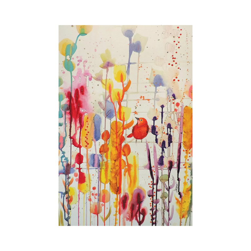 «La vie comme une fête» par Sylvie Demers, peinture sur toile tendue, H 12 po x l 8 po x P 0,75 po