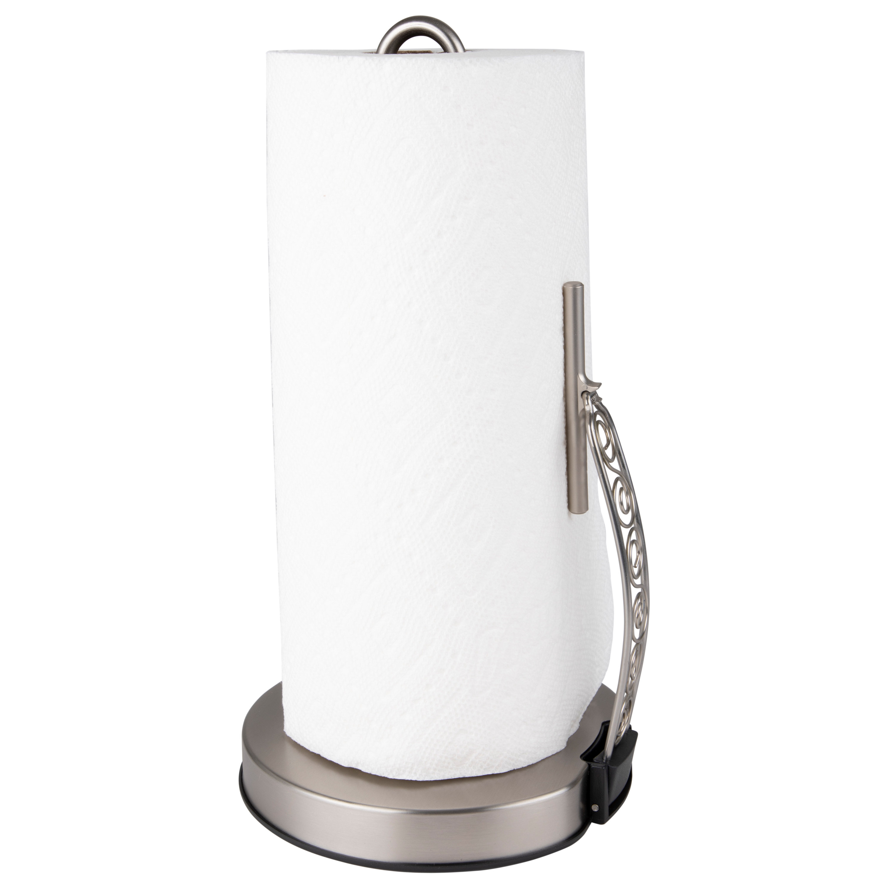 Paper Towel Holder Stainless Steel - One Hand Tear Paper Towel Dispenser  Standing Weighted Base Non Slip, Spring Arm, Stainless Steel Paper Towel  fits