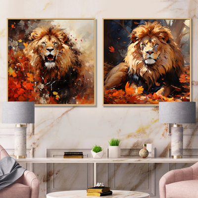 «Lion Wild Portrait Serenade I», ensemble d'art mural sur toile en forme de lion